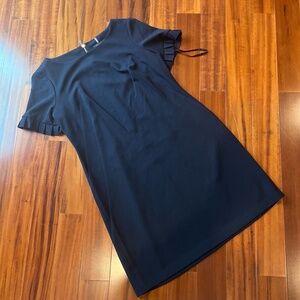 Tommy Hilfiger Navy Blue Dress Short Sleeve Ruffle Shift Career Midi Size 8